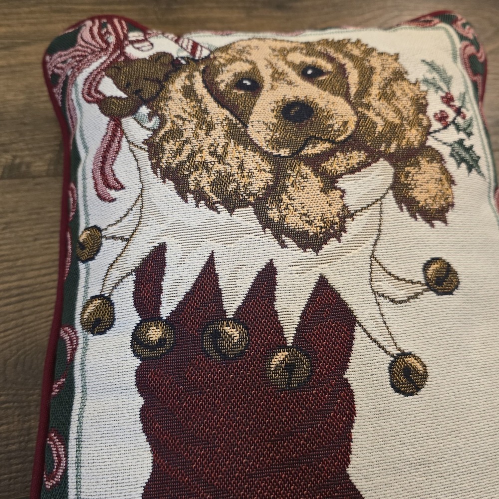 Riverdale Christmas Cocker Spaniel Stocking Pillow 14.5"‎ x 12" Needlepoint